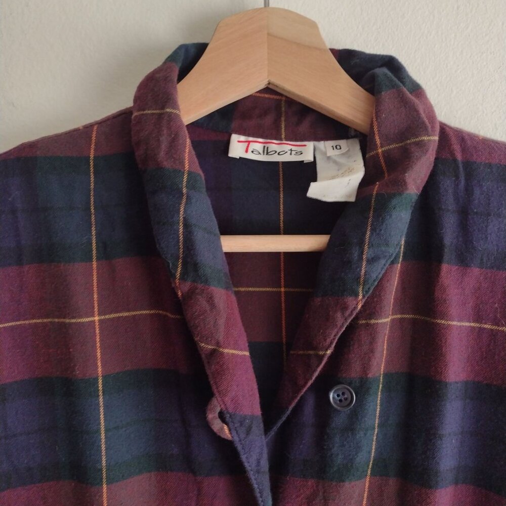 Talbots Vintage Plaid Button Front Dress S/M Flannel Midi Shirtdress - Picture 3 of 11
